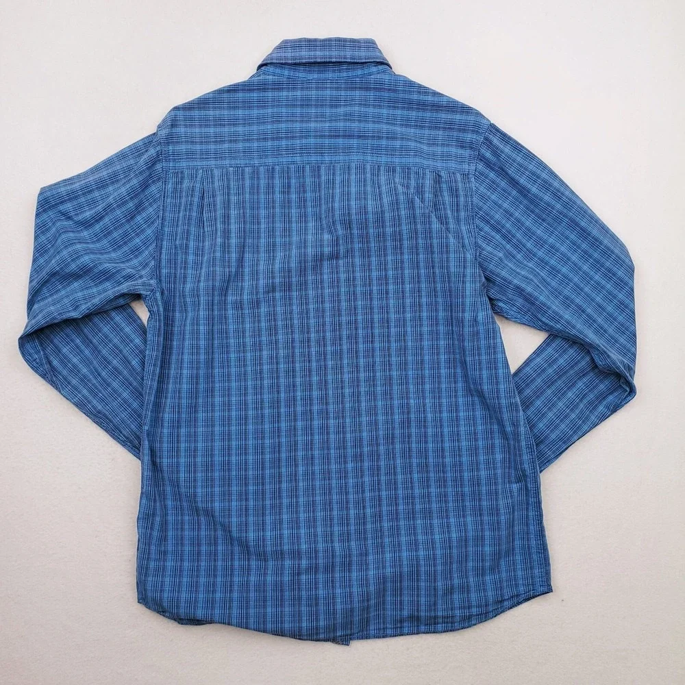 North Face Shirt Mens Medium Blue Black Plaid Long Sleeve Button Up Pocket